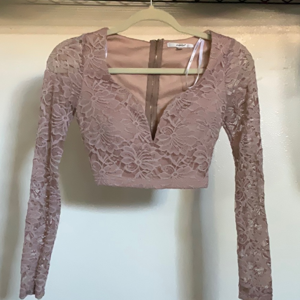 Papaya Lace dusty pink crop top with long sleeves!